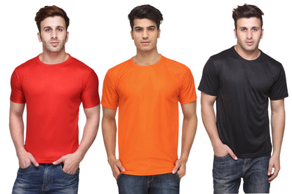 Pack of three multicolor Ketex men's round neck T-shirts made of polyester blend, Dri-Fit fabric, 2XL size, casual wear.