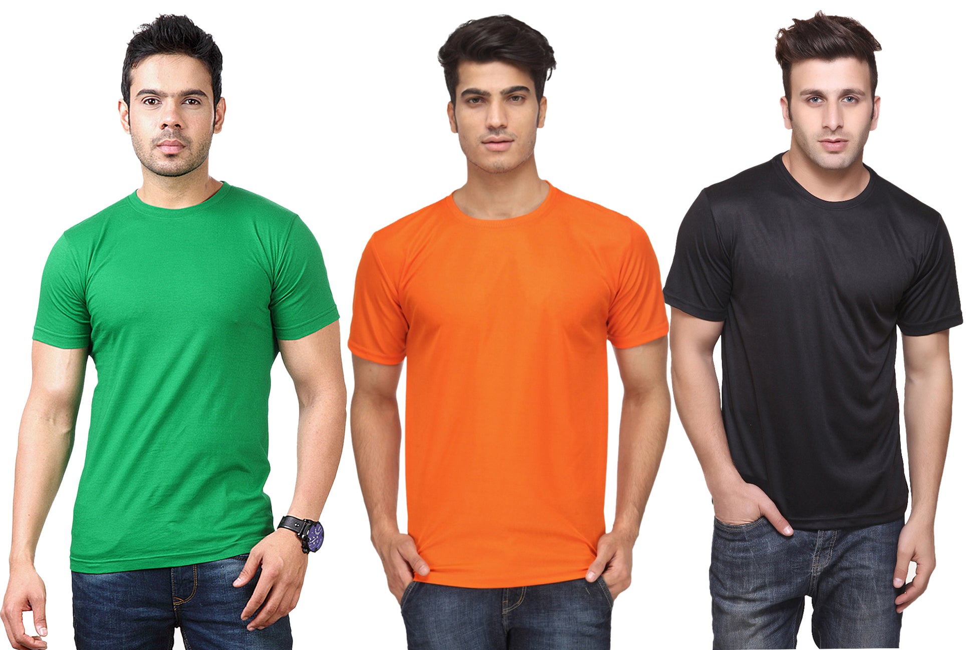 Set of three multicolor men's polyester blend Dri-Fit T-shirts with round neck by Ketex, in 2XL size.