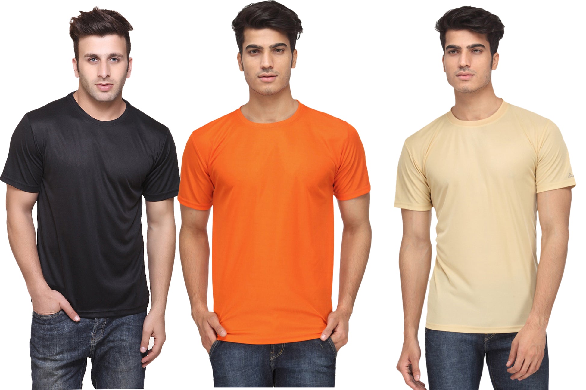Set of three multicolor Ketex men's polyester blend dri-fit round neck T-shirts, 2XL size, casual athletic style.