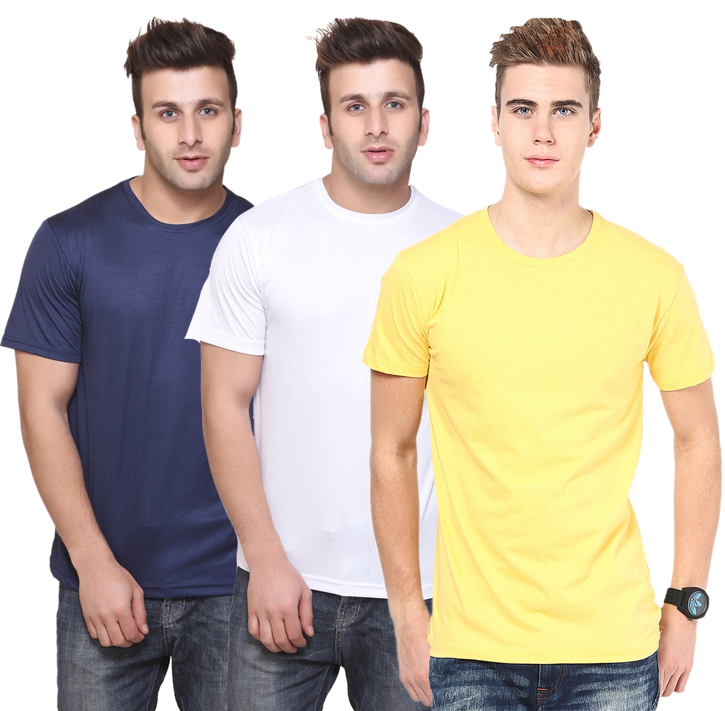 Set of three multicolor Ketex men's polyester blend dri-fit round neck T-shirts, 2XL size, casual athletic style.