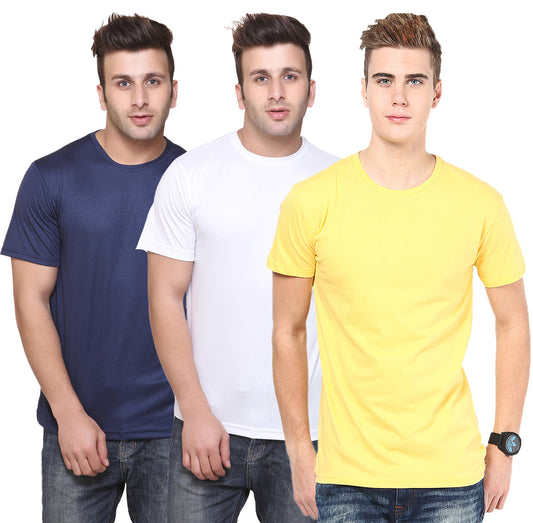 Set of three multicolor Ketex men's polyester blend dri-fit round neck T-shirts, 2XL size, casual athletic style.