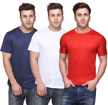 Set of three multicolor Ketex men's polyester blend Dri-Fit round neck T-shirts in 2XL size, featuring comfortable, breathable fabric.
