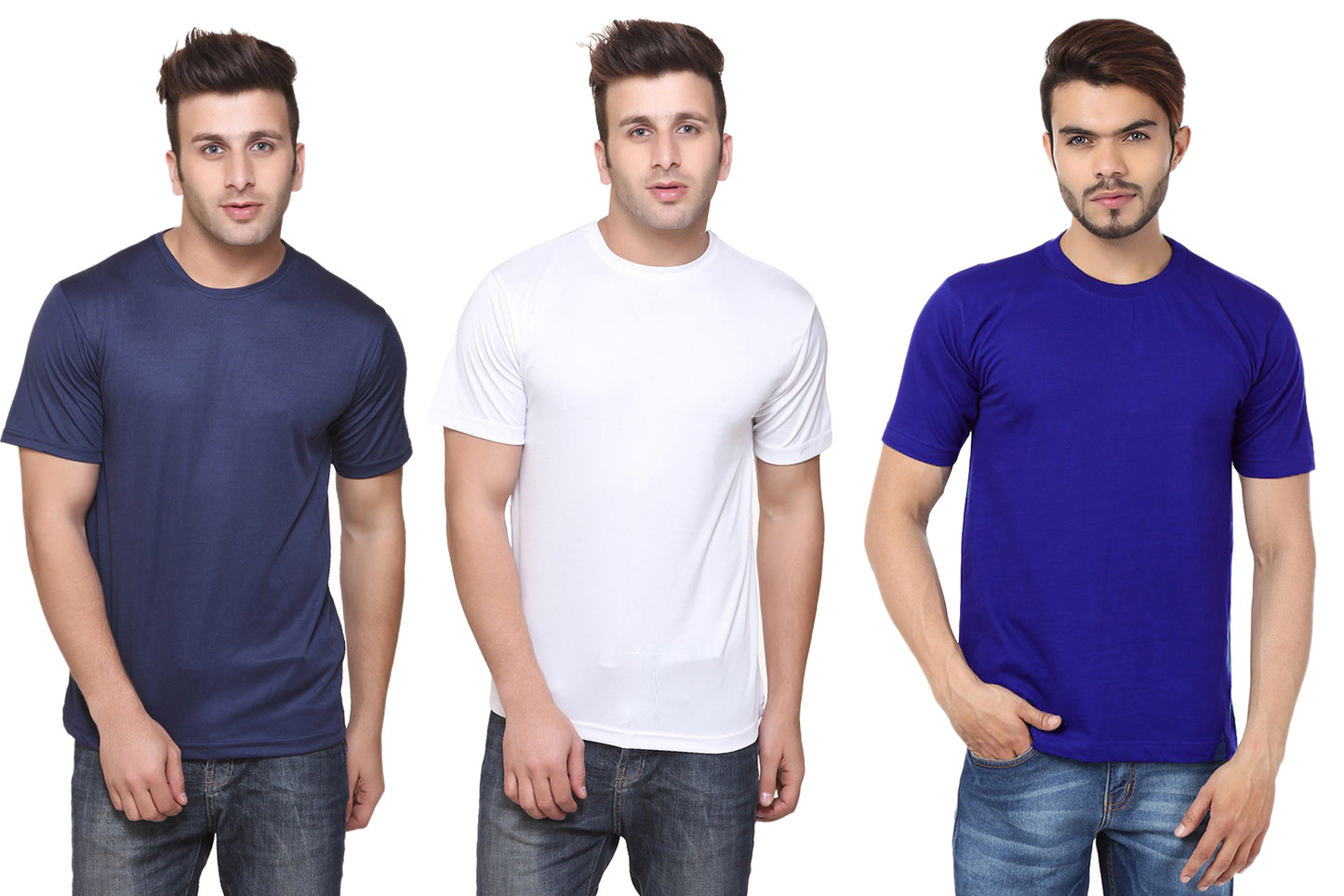 Set of three multicolor Ketex men's polyester blend dri-fit round neck T-shirts, 2XL size, casual activewear for men.