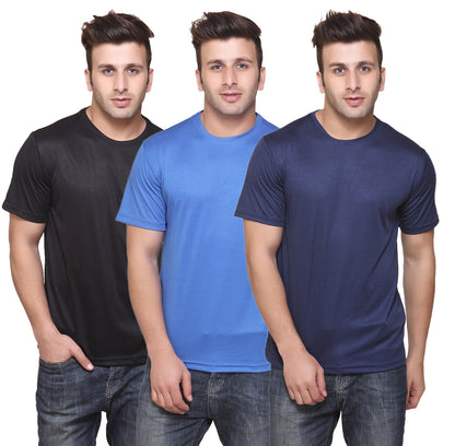 Set of 3 multicolor men's polyester blend Dri-Fit round neck T-shirts by Ketex, in 2XL size, casual athletic style