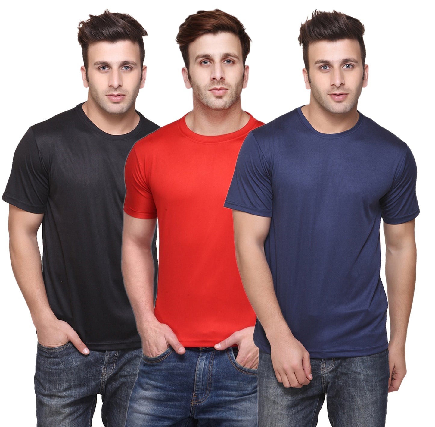 Set of three multicolor Ketex men's polyester blend Dri-Fit round neck T-shirts, size 2XL, casual wear for men