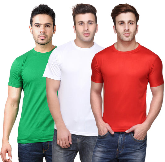 Set of three multicolor Ketex men's polyester blend Dri-Fit round neck T-shirts in 2XL size, displayed flat for casual wear.