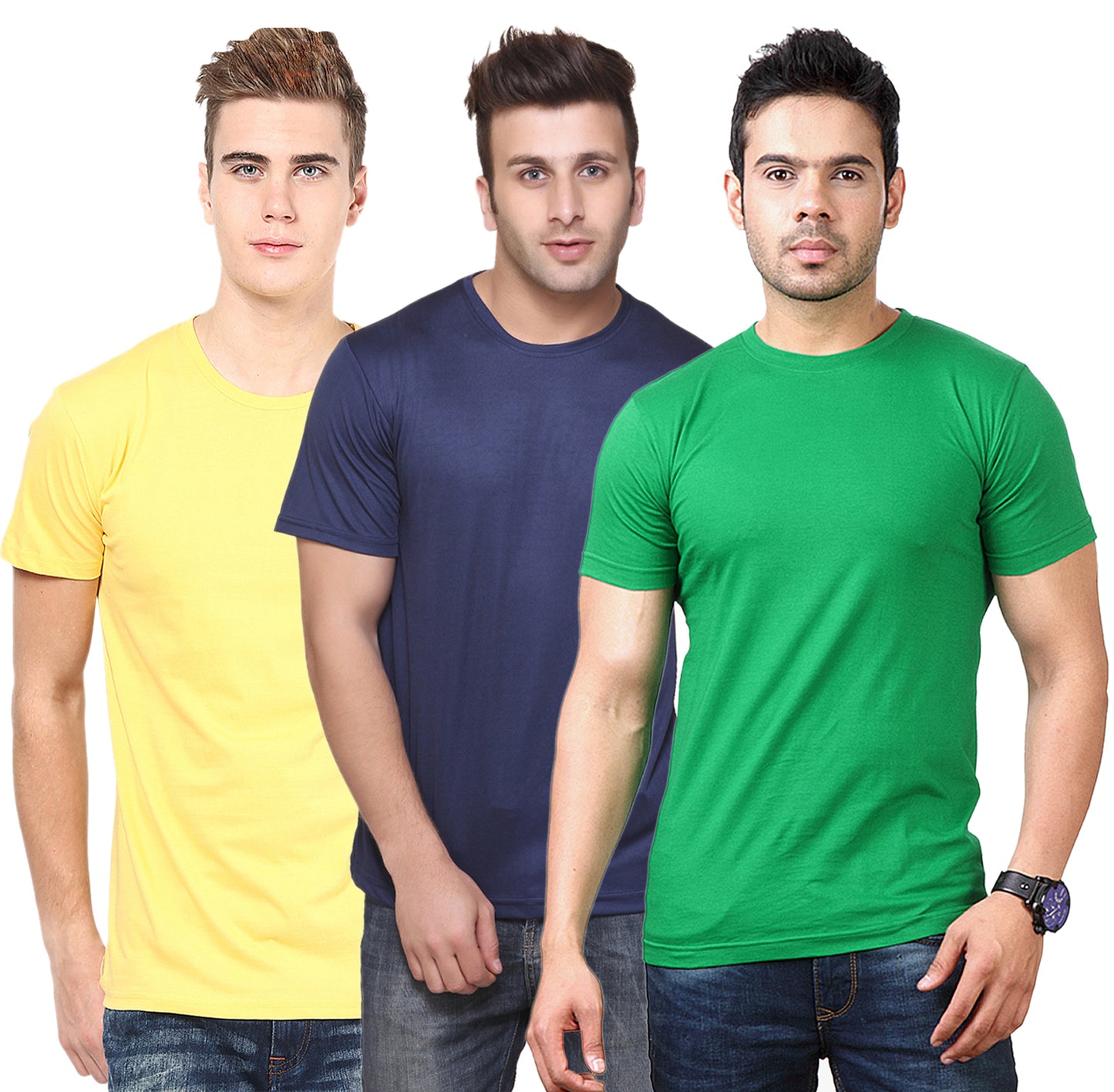Set of three multicolor men's Ketex polyester blend dri-fit round neck T-shirts, 2XL size, casual and comfortable fit.