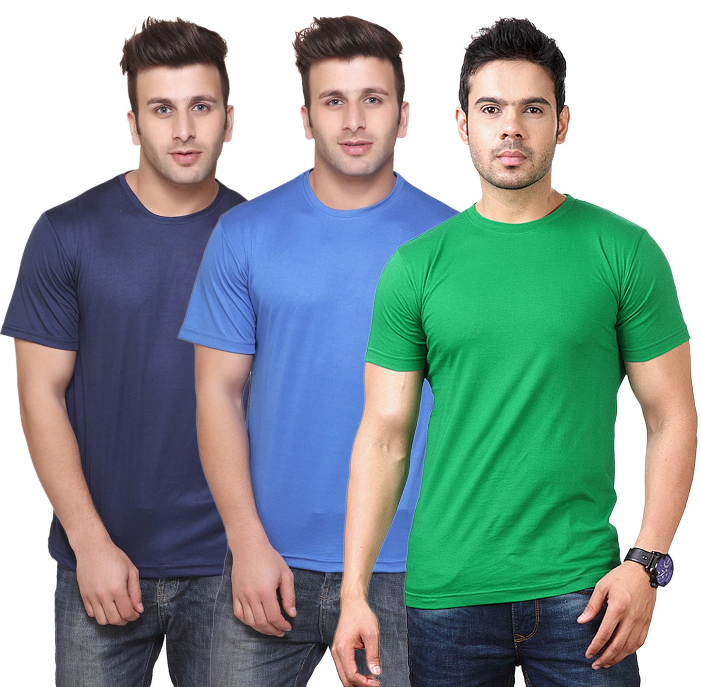 Pack of three multicolor Ketex men's polyester blend dri-fit round neck T-shirts in 2XL size, featuring comfortable casual design.