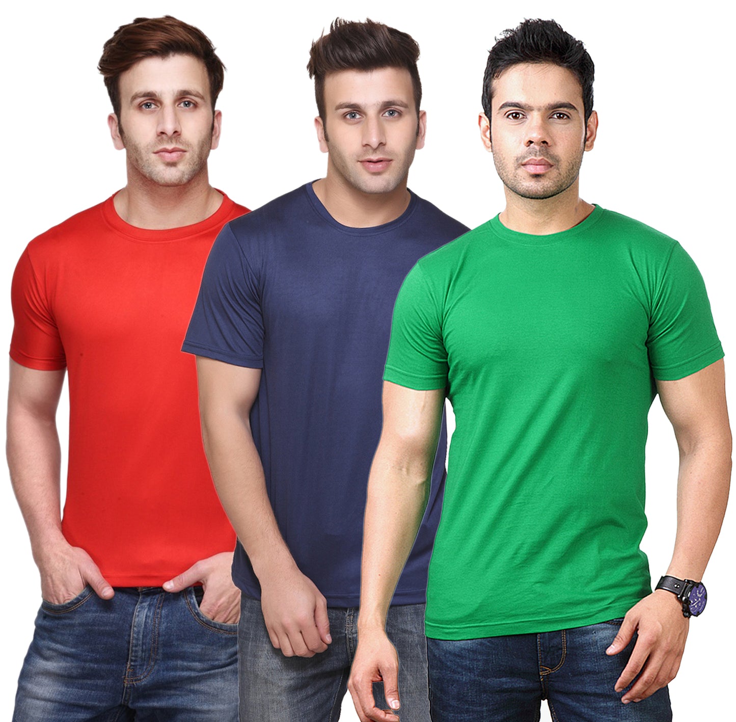 Set of three men's Ketex polyester blend Dri-Fit round neck T-shirts in multicolor, size 2XL, casual athletic wear.