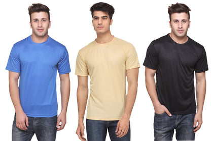 Set of three multicolor men's polyester blend Dri-Fit round neck T-shirts by Ketex, size 2XL, casual athletic wear