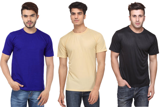 Set of three men's polyester blend Dri-Fit T-shirts with round necks in multicolor, size 2XL, by Ketex.