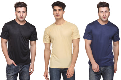 Set of three multicolor Ketex men's polyester blend dri-fit round neck T-shirts in 2XL size.
