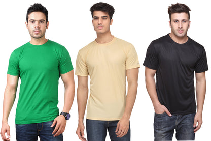 Set of three multicolor Ketex men's polyester blend Dri-Fit round neck T-shirts, 2XL size, casual activewear for men