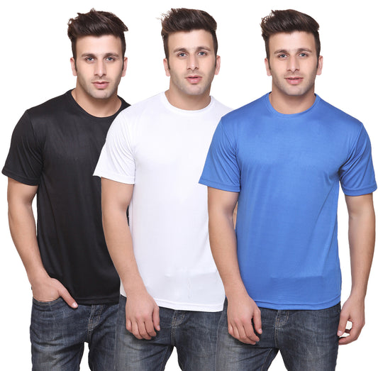 Set of three multicolor men's polyester blend Dri-Fit T-shirts with round neck from Ketex, size 2XL, casual athletic wear.