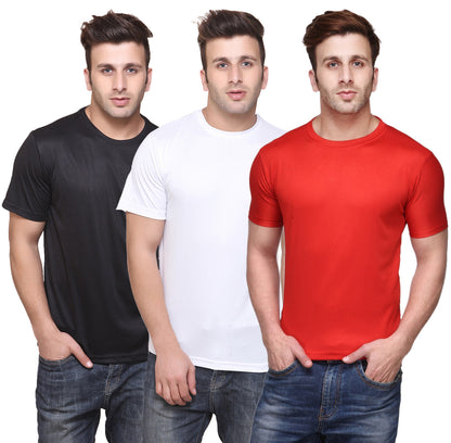 Set of three multicolor Ketex men's polyester blend dri-fit round neck T-shirts, 2XL size, ideal for active wear.