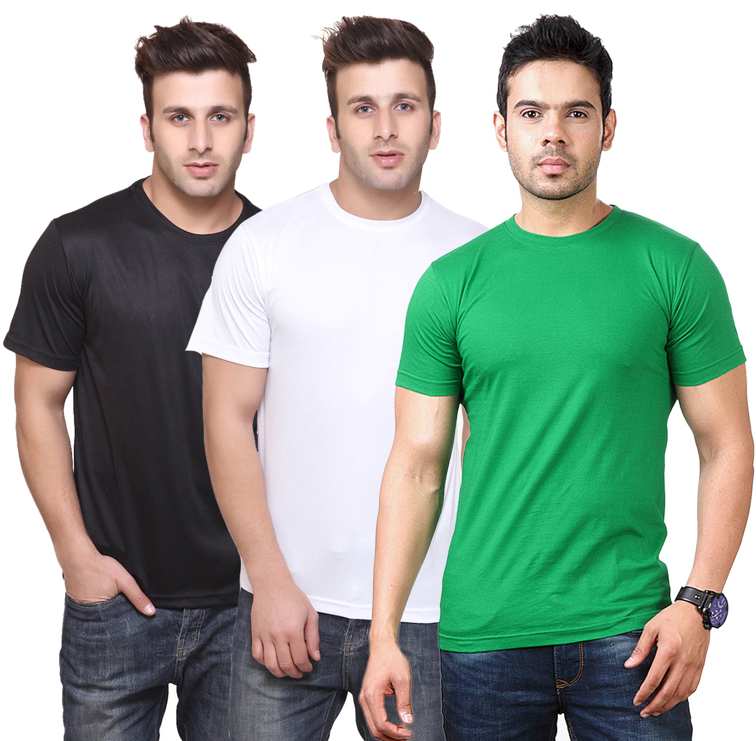 Set of three multicolor Ketex men's polyester blend Dri-Fit round neck T-shirts in 2XL size.