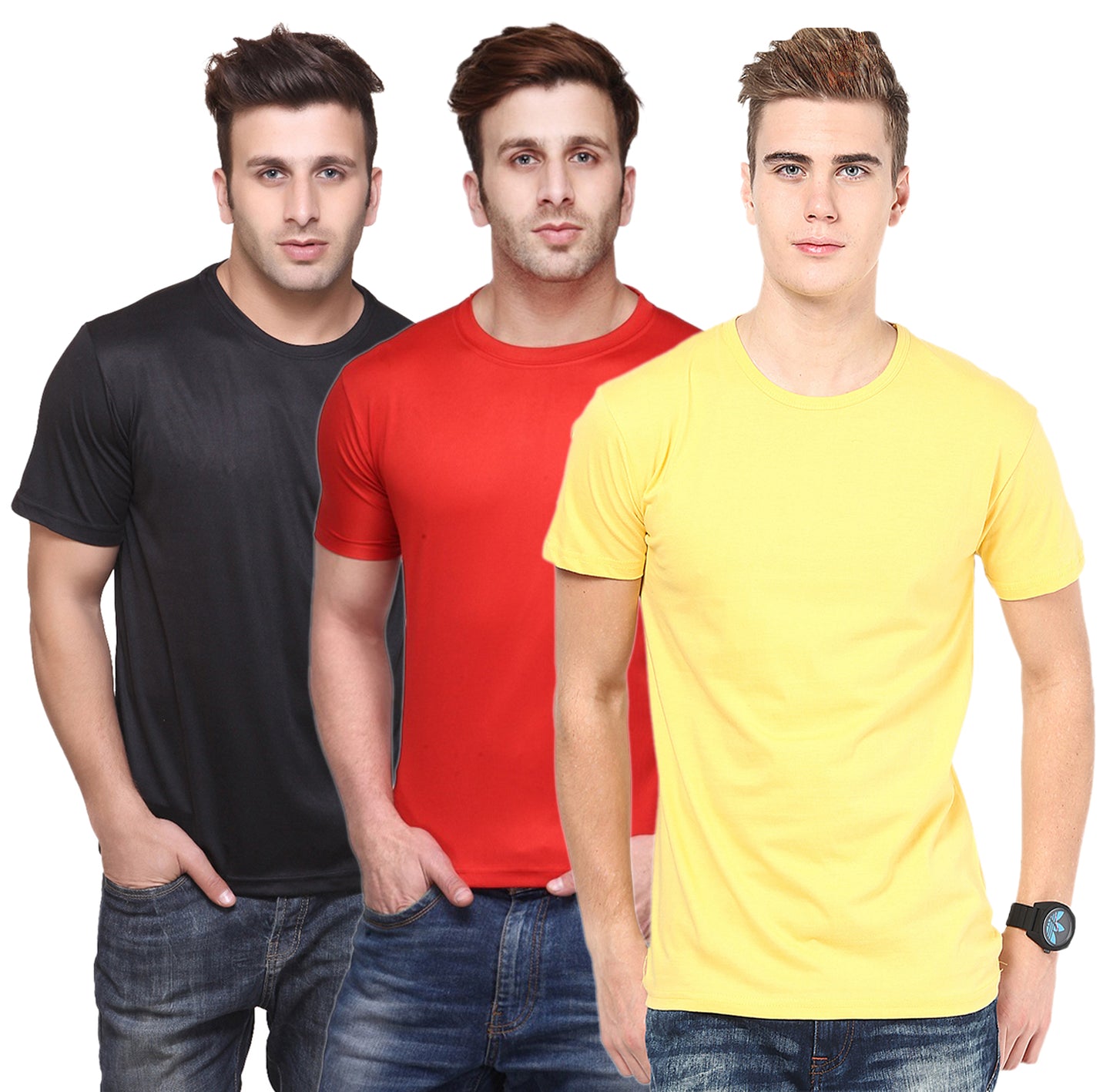 Set of three men's Ketex polyester blend dri-fit round neck T-shirts in multicolor, 2XL size, displayed flat.