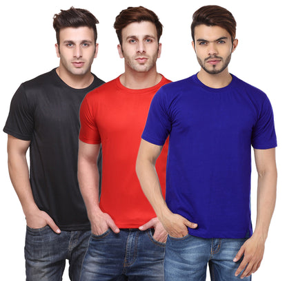 Set of three multicolor Ketex men's polyester blend dri-fit round neck T-shirts in 2XL, displayed flat with fabric texture visible.