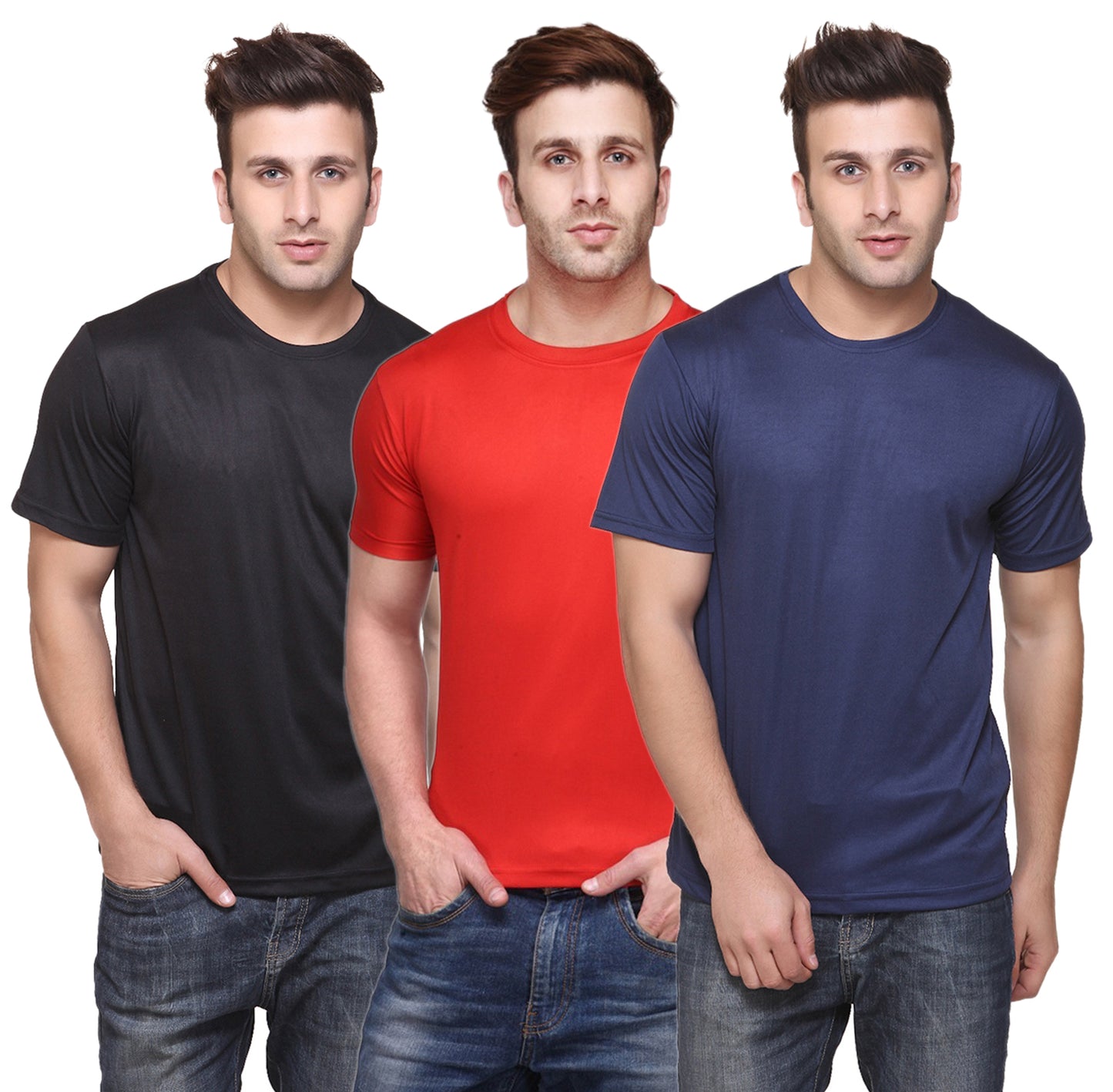 Set of three multicolor Ketex men's polyester blend round neck T-shirts, Dri-Fit fabric, 2XL size, casual men's T-shirts.