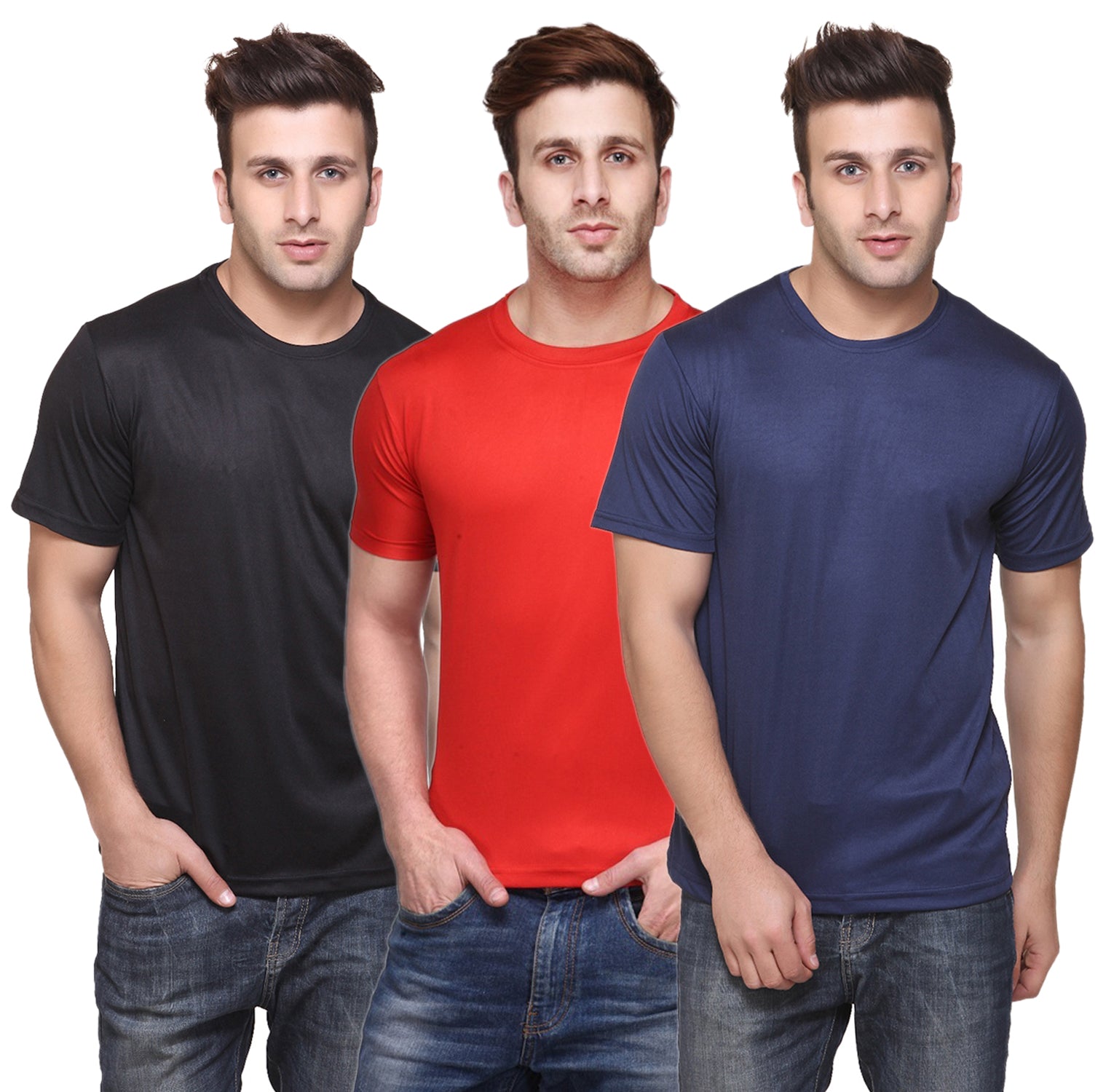 Set of three multicolor Ketex men's polyester blend round neck T-shirts, Dri-Fit fabric, 2XL size, casual men's T-shirts.