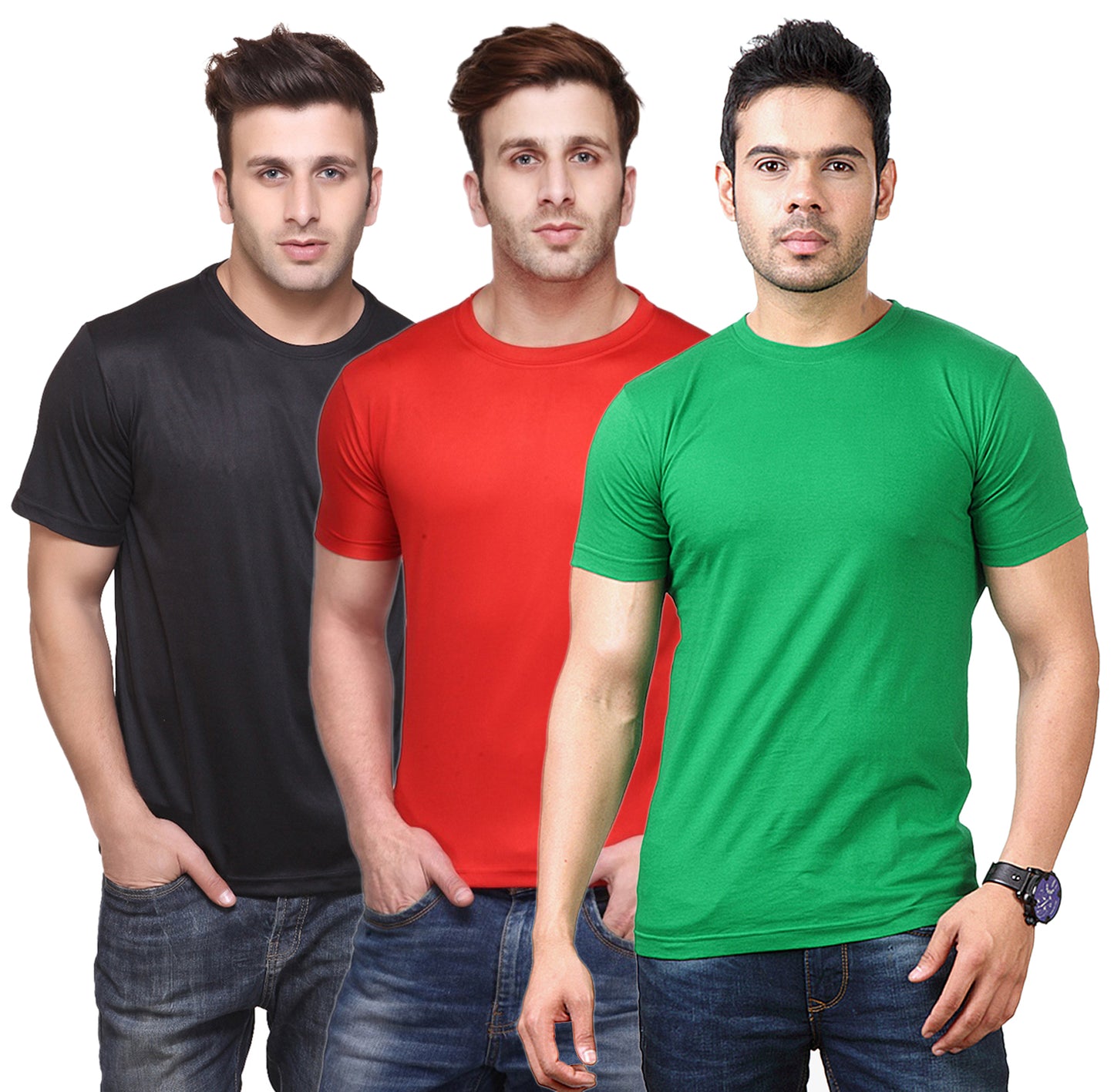 Set of three multicolor Ketex men's polyester blend Dri-Fit round neck T-shirts, 2XL size, casual and comfortable fit.
