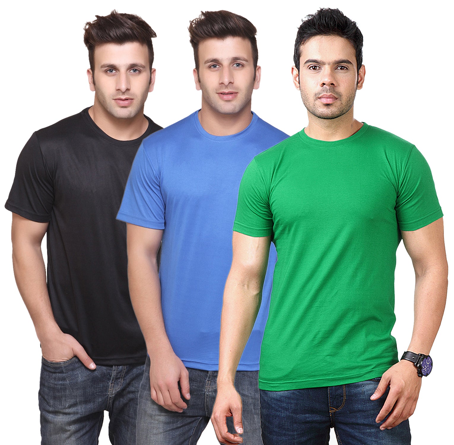 Set of three multicolor Ketex men's polyester blend Dri Fit round neck T-shirts, 2XL size, casual and breathable activewear.
