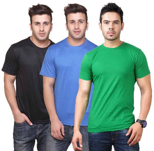 Set of three multicolor Ketex men's polyester blend Dri Fit round neck T-shirts, 2XL size, casual and breathable activewear.