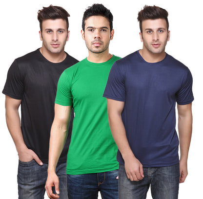 Set of three multicolor men's polyester blend Dri-Fit T-shirts with round neck by Ketex, size 2XL, for active wear.