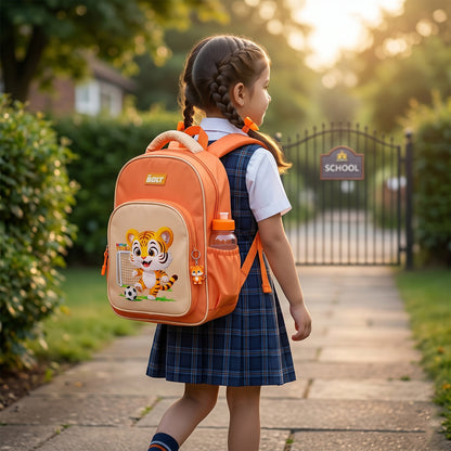 Wukusy cute cartoon school backpack, 17-inch size with colorful cartoon character design, ideal for students and school use.