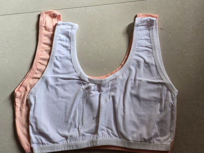 Set of three women's nylon and cotton sports bras by Drpshippr, non-padded, non-wired, in various colors, suitable for active wear.