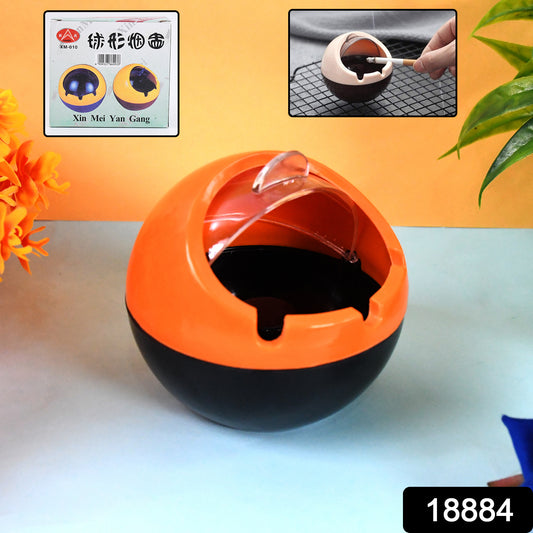Wukusy ball ashtray made of plastic with lid, windproof design for indoor outdoor use, portable for patio or car.