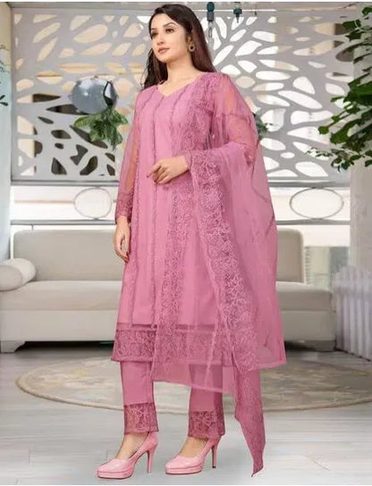 Pink women's kurta set with dupatta and bottomwear, featuring traditional design and comfortable fit from 15801 brand.