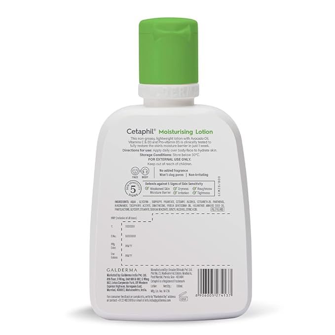 Bottle of Cetaphil Moisturizing Lotion for normal to combination sensitive skin, with a white pump and clean label.