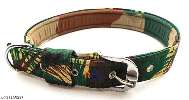 Multicolor nylon army print collar neck belt for dogs, 1.25 inches wide, durable pet accessory with camouflage design.