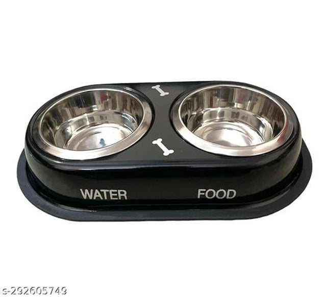Multicolor stainless steel 2-in-1 pet feeding bowl, designed for pets, with a sleek, durable stainless steel construction.