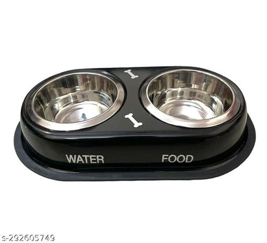 Multicolor stainless steel 2-in-1 pet feeding bowl, designed for pets, with a sleek, durable stainless steel construction.