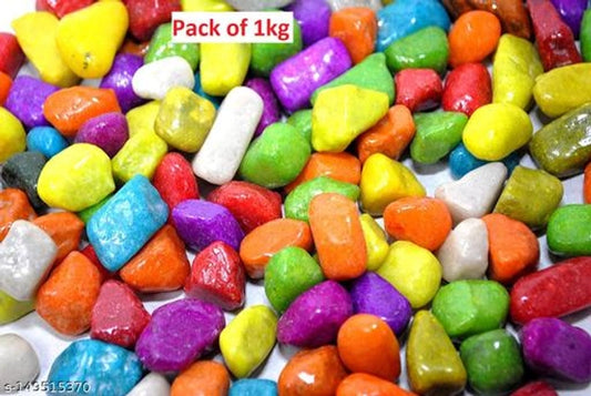 Multicolor decorative pebble stones for pet beds, 1000g bag, smooth, rounded stones in various colors for aesthetic pet bedding.