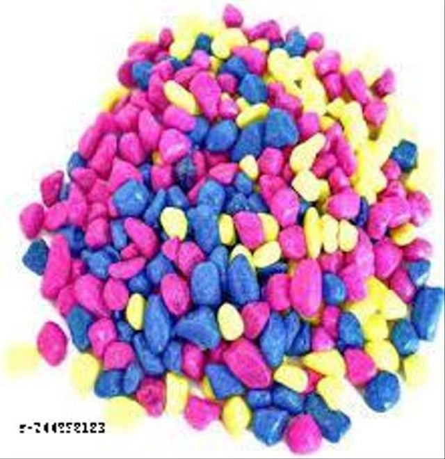 Multicolor decoration pebbles stones in 1000g package, suitable for pet beds, with smooth, rounded stones in various colors.