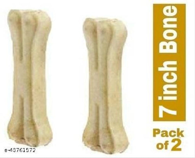 Pack of 2 rawhide bone treats for dogs, featuring natural rawhide, ideal for pet chews and dental health.
