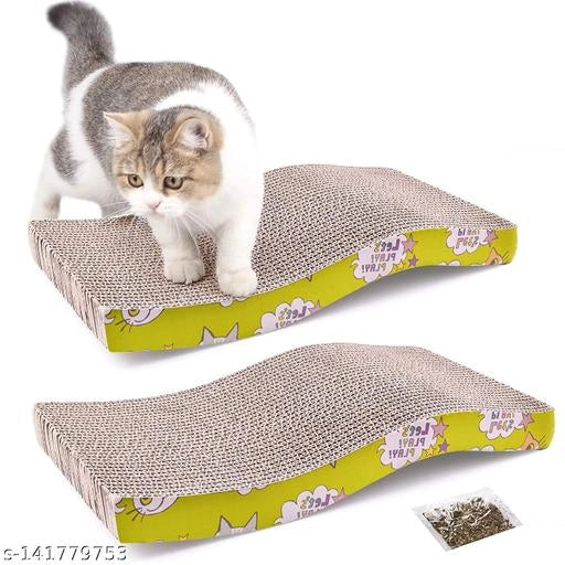 Multicolor pet scratcher boards with curved wave design, pack of 2, made for cats and small pets by 15929.