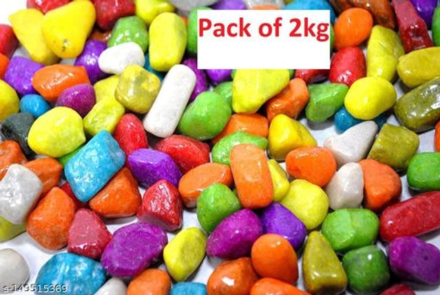 Multicolor decoration pebbles stones for pet beds, 2000g, with smooth, rounded stones in various colors for decorative and comfort use.