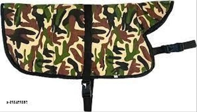Multicolor fabric winter army print coat for dogs, 28-inch pet coat by 15929, designed to keep dogs warm in cold weather.