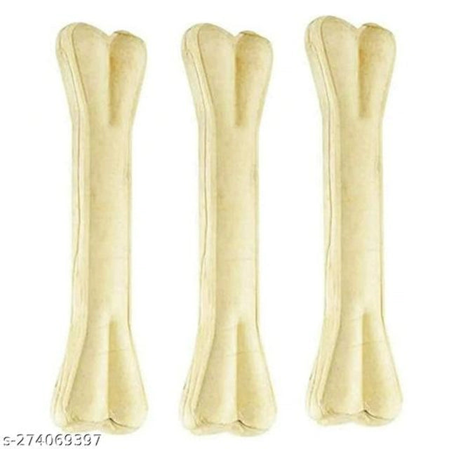 Set of three 8-inch rawhide bone dog treats, natural and durable, ideal for chewing and dental health.