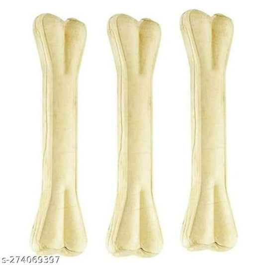 Set of three 8-inch rawhide bone dog treats, natural and durable, ideal for chewing and dental health.