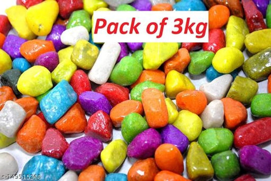 Multicolor decoration pebbles stones in a 3000g bag, suitable for pet beds, showcasing smooth, colorful stones.