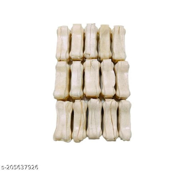 Rawhide Bone Treat for pets, 4-inch size, 800 g, shown in a pet bed, from brand 15929