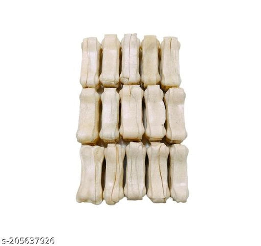 Rawhide Bone Treat for pets, 4-inch size, 800 g, shown in a pet bed, from brand 15929
