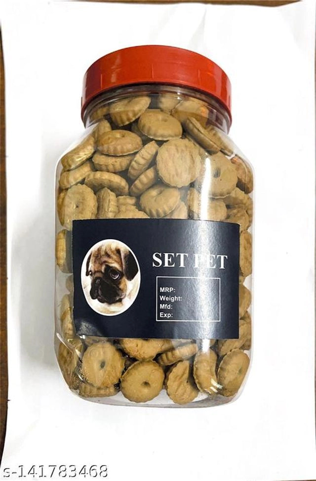 Close-up of Puppy Chicken Biscuits for Dogs, 400g, from 15929, showing chicken-flavored dog treats in a clear package.