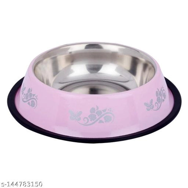 Multicolor stainless steel pet feeding bowl with 400 ml capacity, suitable for pets, featuring a durable, shiny finish.