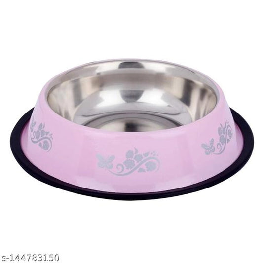 Multicolor stainless steel pet feeding bowl with 400 ml capacity, suitable for pets, featuring a durable, shiny finish.